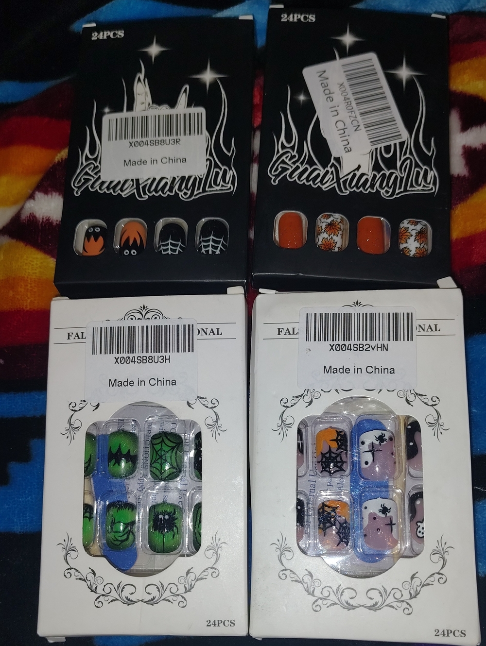 Halloween Press-On Nail Sets - Orange, Black, Green, Purple